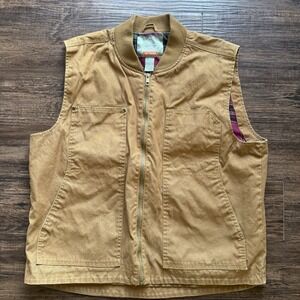 Style Duck Brown Utility Vest XL St. John's Bay Canvas Flannel Lined Gorpcore